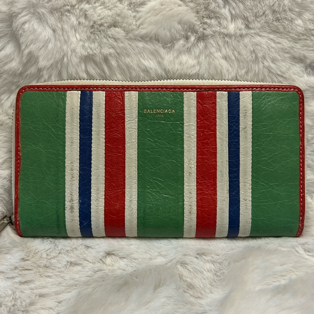 Balenciaga Bazaar striped leather long zip around wallet